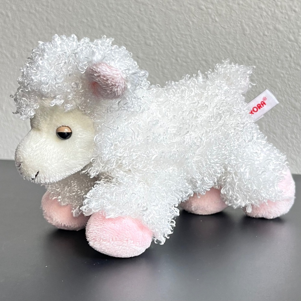 Aurora Plush Lamb‎ Sheep White Curly Pink Weighted Floppy Hooves Lovey Cuddle